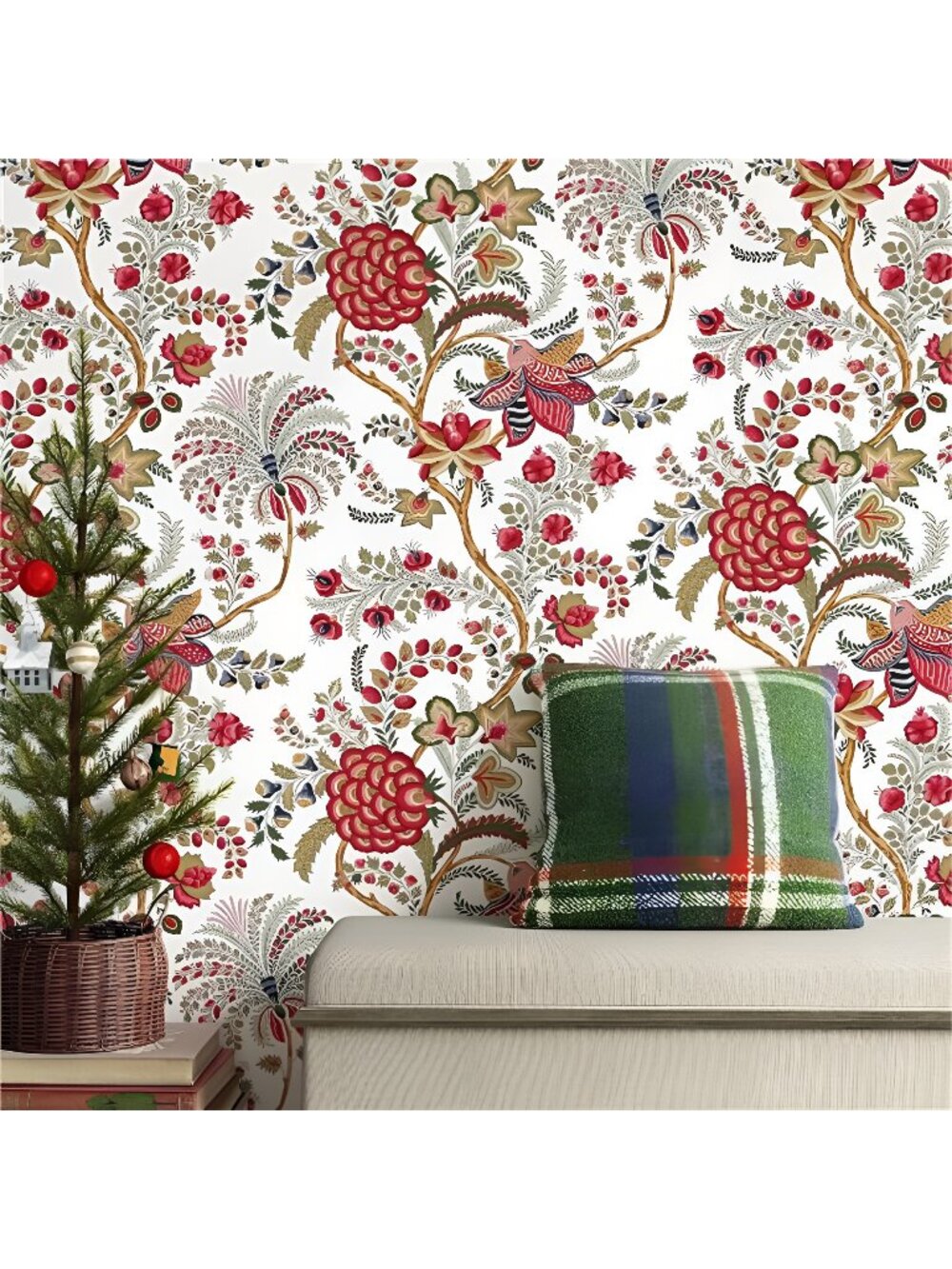 Floral Wallpaper Peel and Stick Vintage Flower Wallpaper Red Botanical Wallpaper